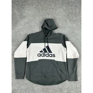 Adidas Hoodie Mens L Gray Beige Two Tone Colorblock Pullover Sweatshirt Casual
